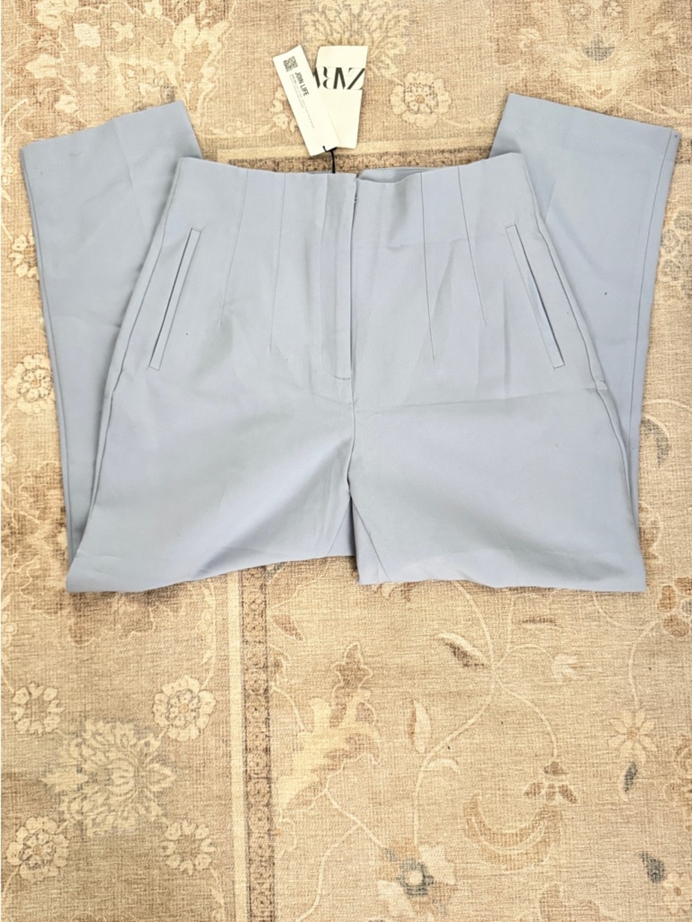 Zara Pale Blue Tailored High-Rise Trousers